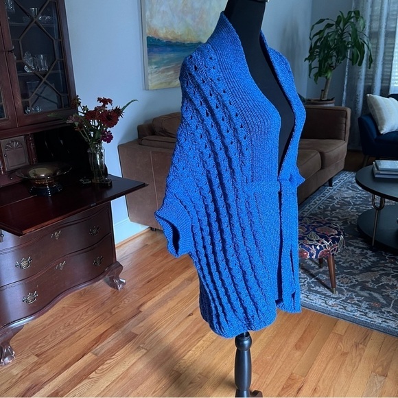 Kilronan Knitwear Cardigan Sweater Vest Womens Blue Open Front Merino Wool Sz L - Picture 4 of 7